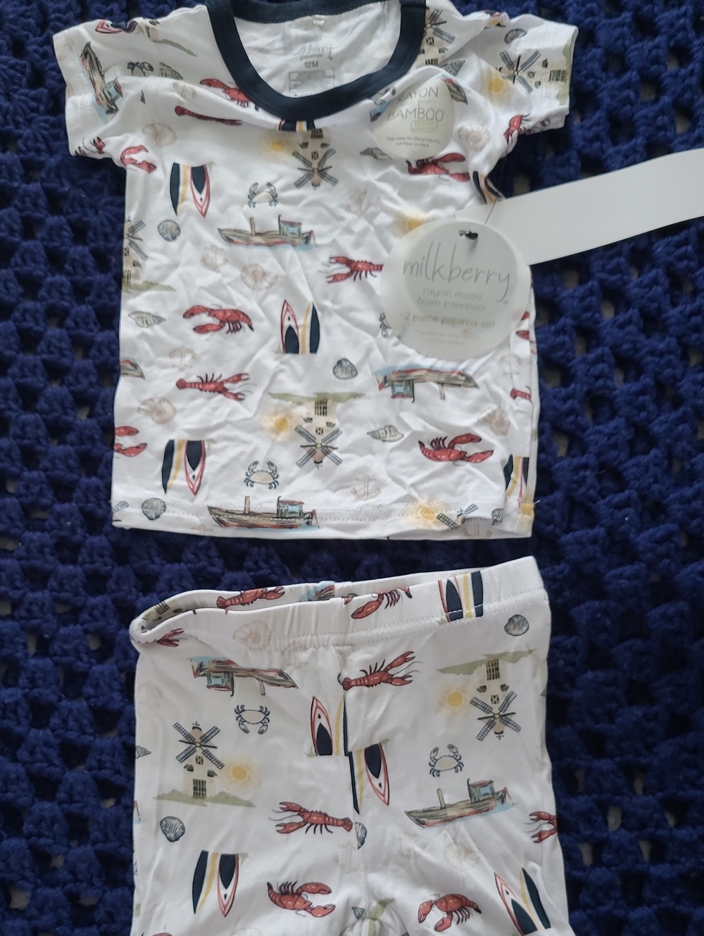 Milkberry Kids' Nautical Print Pajama Set - White with Red & Navy Accents